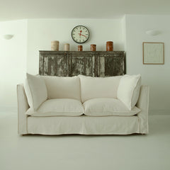 Coco 2.5 seater sofa with Self Piped Knife Edge cushion in Cotton Linen White Camellia - Made to Order