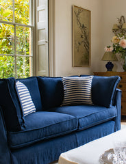 Coco 2.5 seater sofa with Self Piped Box Edge cushion in Designers Guild Brera Lino Indigo - Made to Order