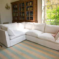 Coco 2 x 3 seater sofa Self Piped Knife Edge cushion in Cotton Linen Snow Drop - Made to Order