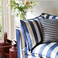 Coco 2.5 seater sofa with Self Piped Knife Edge cushion in Stripes Sea Holly - Made to Order