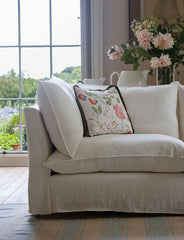 Coco 3.5 seater sofa with Self Piped Knife Edge cushion in Cotton Linen Snow Drop - Made to order