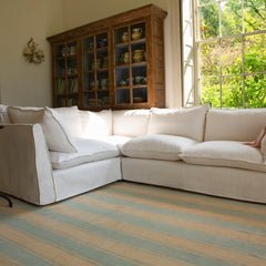 Coco 2 x 3 seater sofa Self Piped Knife Edge cushion in Cotton Linen Snow Drop - Made to Order