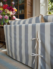 Coco 3 seater sofa with Self Piped Knife Edge cushion in Stripes Garden Grey - Available for Quick Ship