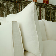 Coco 2.5 seater sofa with Self Piped Knife Edge cushion in Cotton Linen White Camellia - Made to Order