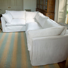 Coco 2 x 3 seater sofa Self Piped Knife Edge cushion in Cotton Linen Snow Drop - Made to Order