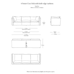 Coco 4 seater sofa with Self Piped Knife Edge cushion in Cotton Linen Snow Drop - Made to Order