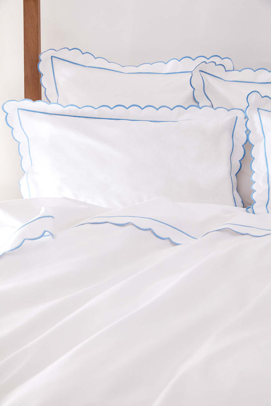 Blue Scalloped Super King Size Duvet Cover