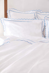 Blue Scalloped King Size Flat Sheet