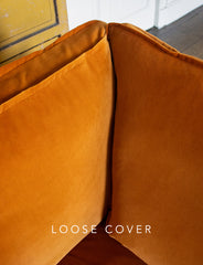 Coco 2.5 seater sofa cover with Self Piped Box Edge cushion in Designers Guild Varese Saffron