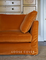 Coco 2.5 seater sofa cover with Self Piped Box Edge cushion in Designers Guild Varese Saffron