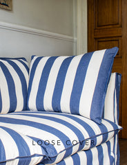 Coco 2.5 seater sofa cover with Self Piped Knife Edge cushion in Stripes Sea Holly