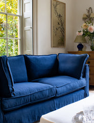 Coco 2.5 seater sofa with Self Piped Box Edge cushion in Designers Guild Brera Lino Indigo - Made to Order