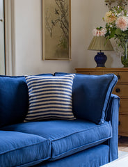 Coco 2.5 seater sofa with Self Piped Box Edge cushion in Designers Guild Brera Lino Indigo - Made to Order