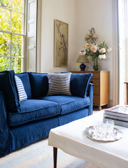 Coco 2.5 seater sofa with Self Piped Box Edge cushion in Designers Guild Brera Lino Indigo - Made to Order