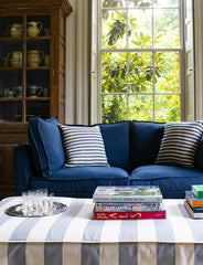 Coco 2.5 seater sofa with Self Piped Box Edge cushion in Designers Guild Brera Lino Indigo - Made to Order