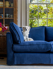 Coco 2.5 seater sofa with Self Piped Box Edge cushion in Designers Guild Brera Lino Indigo - Made to Order