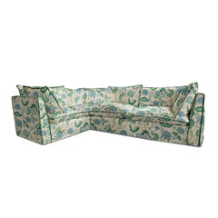 Coco 2 x 3 seater sofa with Knife Edge Cushion in Kitty Blue Green with Velvet Trim - Available for Quick Ship