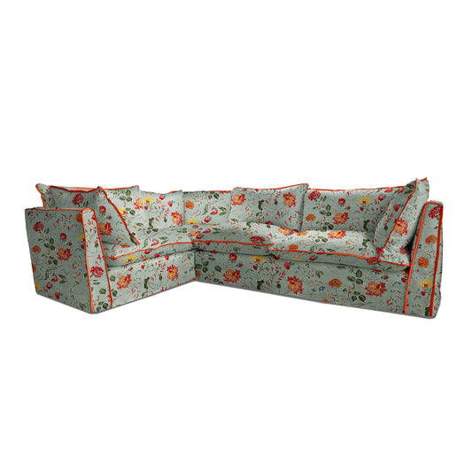 Coco 2 x 3 seater sofa Contrast Piped Knife Edge cushion in Wildwood Duck Egg - Made to Order