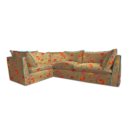 Coco 2 x 3 seater sofa Contrast Piped Knife Edge cushion in Wildwood Twig - Made to Order