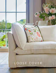 Coco 3 seater sofa cover with Self Piped Knife Edge cushion in Designers Guild Brera Lino Chalk