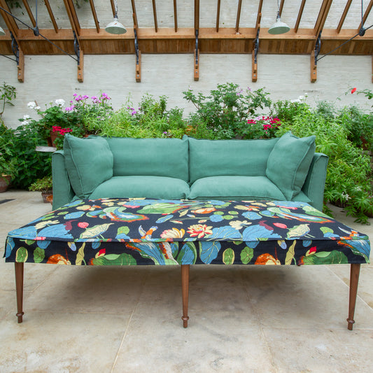 Coco 3 seater sofa with Self Piped Knife Edge cushion in Designers Guild Brera Lino Thyme - Made to Order