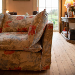 Coco 3 seater sofa with Self Piped Knife Edge cushion in Peony Summer Sky - Made to order