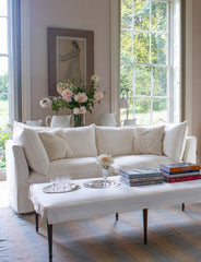 Coco 3 seater sofa with Self Piped Knife Edge cushion in Designers Guild Brera Lino Chalk - Made to order