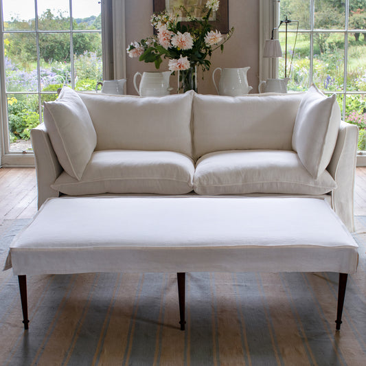 Coco 3 seater sofa with Self Piped Knife Edge cushion in Designers Guild Brera Lino Chalk - Made to order