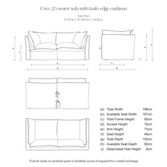 Coco 2.5 seater sofa with Self Piped Knife Edge cushion in Andrew Martin Midsummer Faded Blue - Cover Only