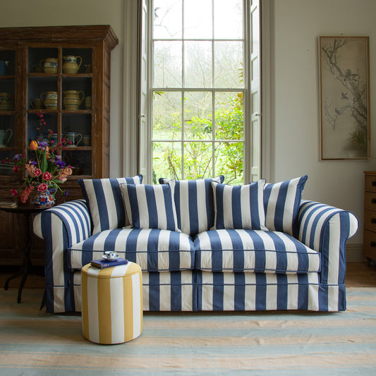 Drum Footstool in Stripes Dandelion - Made to Order