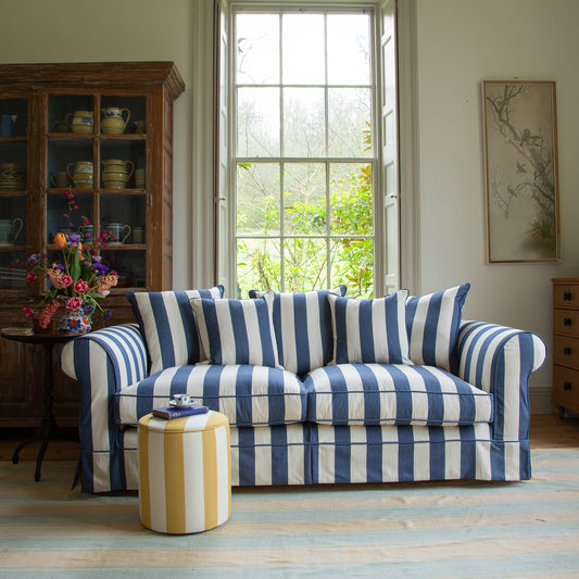 Drum Footstool in Stripes Dandelion - Made to Order