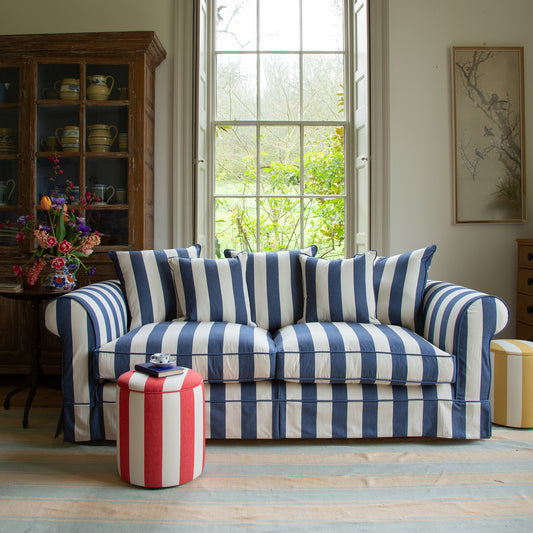 Drum Footstool in Stripes Petunia - Made to Order