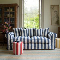 Drum Footstool in Stripes Petunia - Made to Order