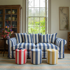 Drum Footstool in Stripes Petunia - Made to Order