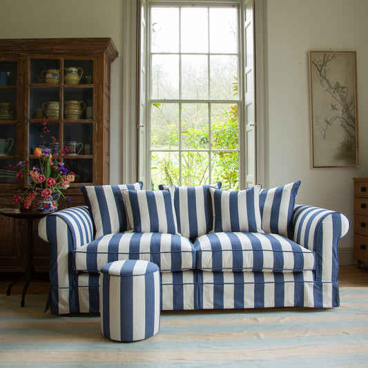 Drum Footstool in Stripes Sea Holly - Made to Order