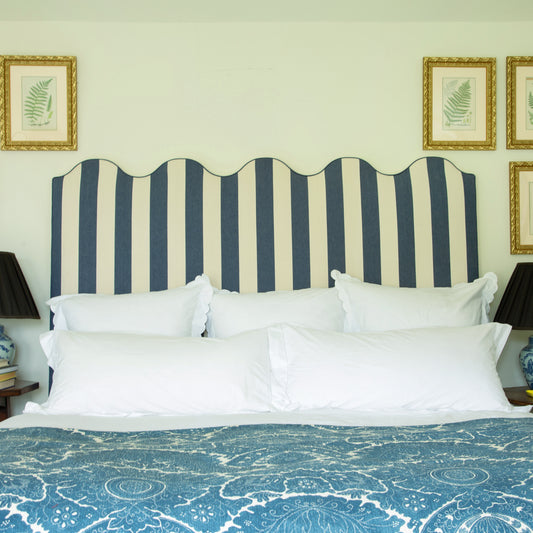 Scalloped Super King Headboard in Stripe Sea Holly - Available Now