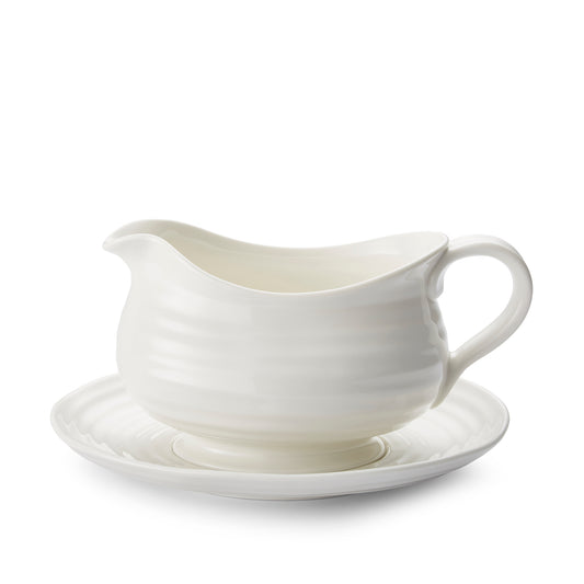 White Porcelain Gravy Boat & Stand