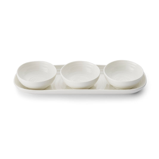 White Porcelain Three Bowls & Tray Set