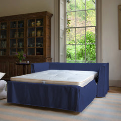 Coco 2.5 seater sofa bed with Self Piped Knife Edge cushion in Cotton Linen Inkspot - Made to Order