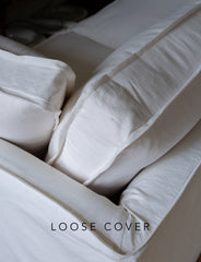 Coco 2.5 seater sofa cover with Self Piped Box Edge cushion in Cotton Linen White Camellia