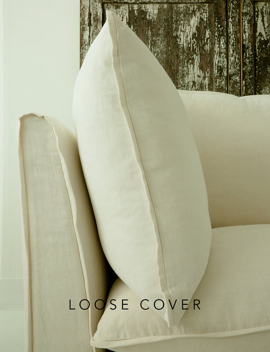 Coco 2.5 seater sofa cover with Self Piped Knife Edge cushion in Cotton Linen White Camellia