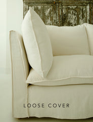 Coco 2.5 seater sofa cover with Self Piped Knife Edge cushion in Cotton Linen White Camellia