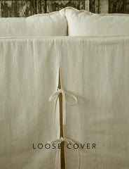 Coco 2.5 seater sofa cover with Self Piped Knife Edge cushion in Cotton Linen White Camellia