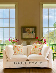 Coco 2.5 seater sofa cover with Self Piped Knife Edge cushion in Cotton Linen White Camellia