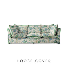 Coco 3.5 seater sofa with Knife Edge cushion in Kitty Blue Green with Velvet Trim - Cover Only