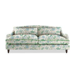 Felix 4 seater sofa in Natural Linen Kitty Blue Green with Velvet Trim