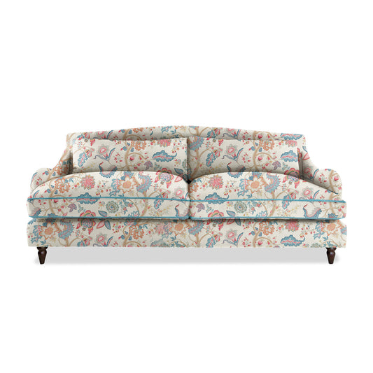 Felix 4 seater sofa in Natural Linen Kitty Indian Summer with Velvet Trim