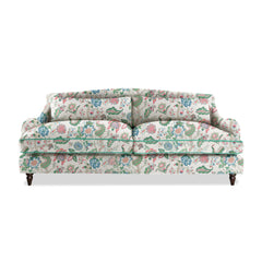 Felix 4 seater sofa in Natural Linen Kitty Spring Green with Velvet Trim