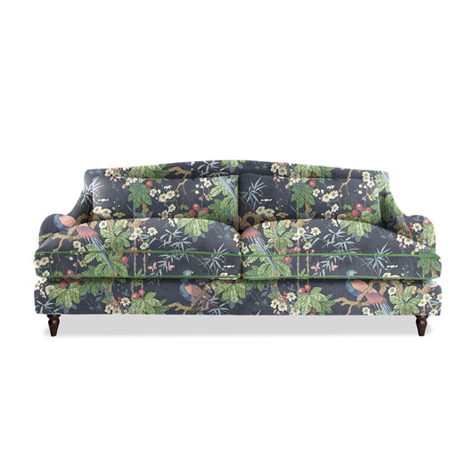 Felix 4 seater sofa in Natural Linen Miji Navy with Velvet Trim