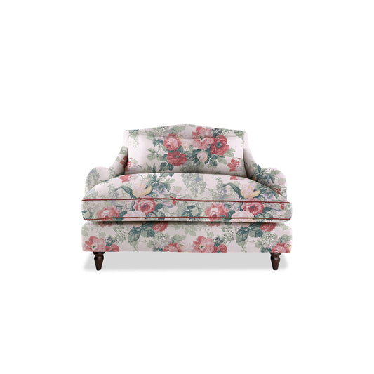 Felix Loveseat in Natural Linen Albertine Classic Rose with Velvet Trim